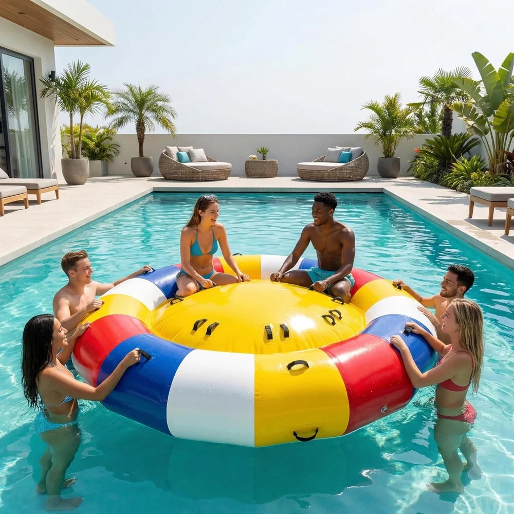 10x10FT Inflatable UFO Towable Tube for 6-8 Riders, Disco Boat Party Float, 0.9mm PVC with Electric Pump, Bag & Repair Kit