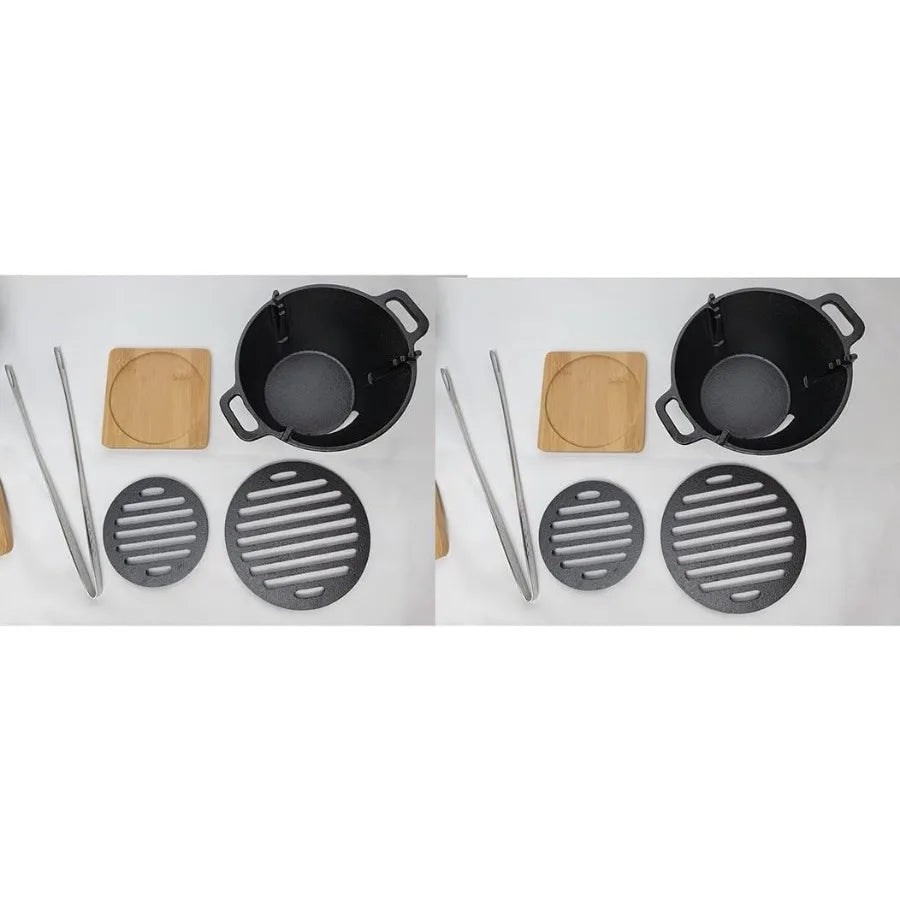 HAWOK Cast Iron Smores Grill Mini Hibachi Grill Mini Portable Hibachi Stove Set of 2 for Outdoor Camping Backyard BBQ Picnic an