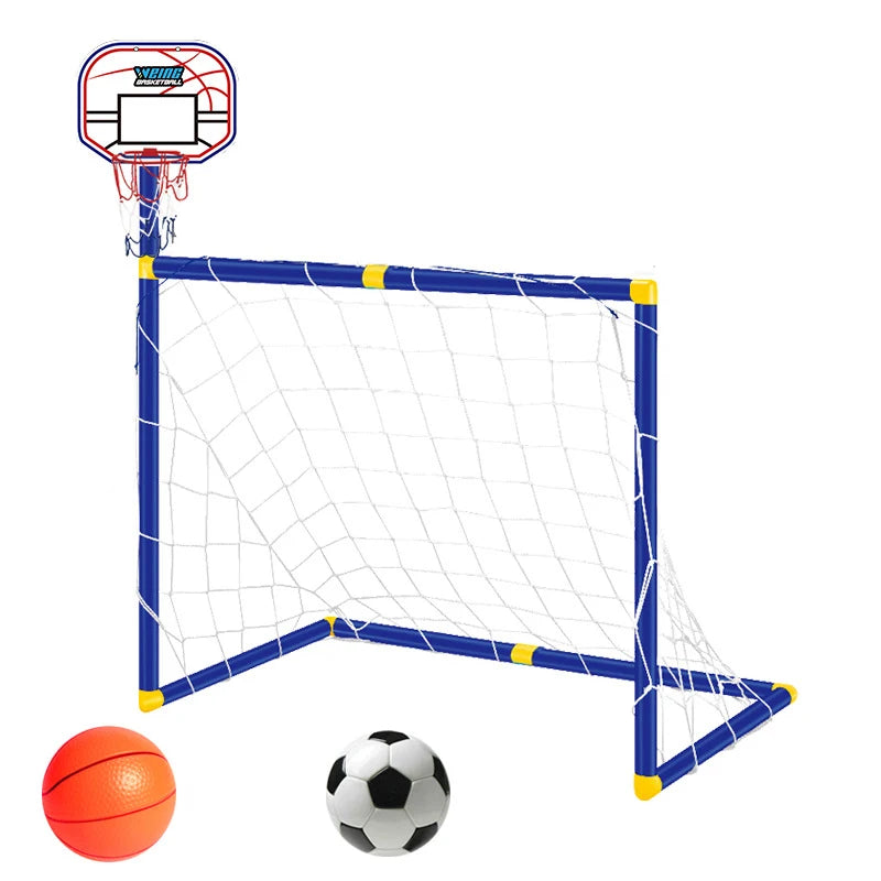 Children's Basketball Stand and Football Goal 2 in 1 Toy Portable Detachable Soccer Sports Outdoor Toys for Kids Birthday Gifts