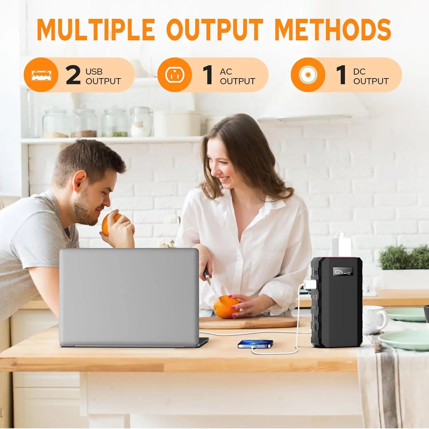 Powkey 88Wh Portable Power Station 24000mAh110V/65W Power Bank Battery Charger AC, DC, USB QC3.0 for Home Camping Emergency Back