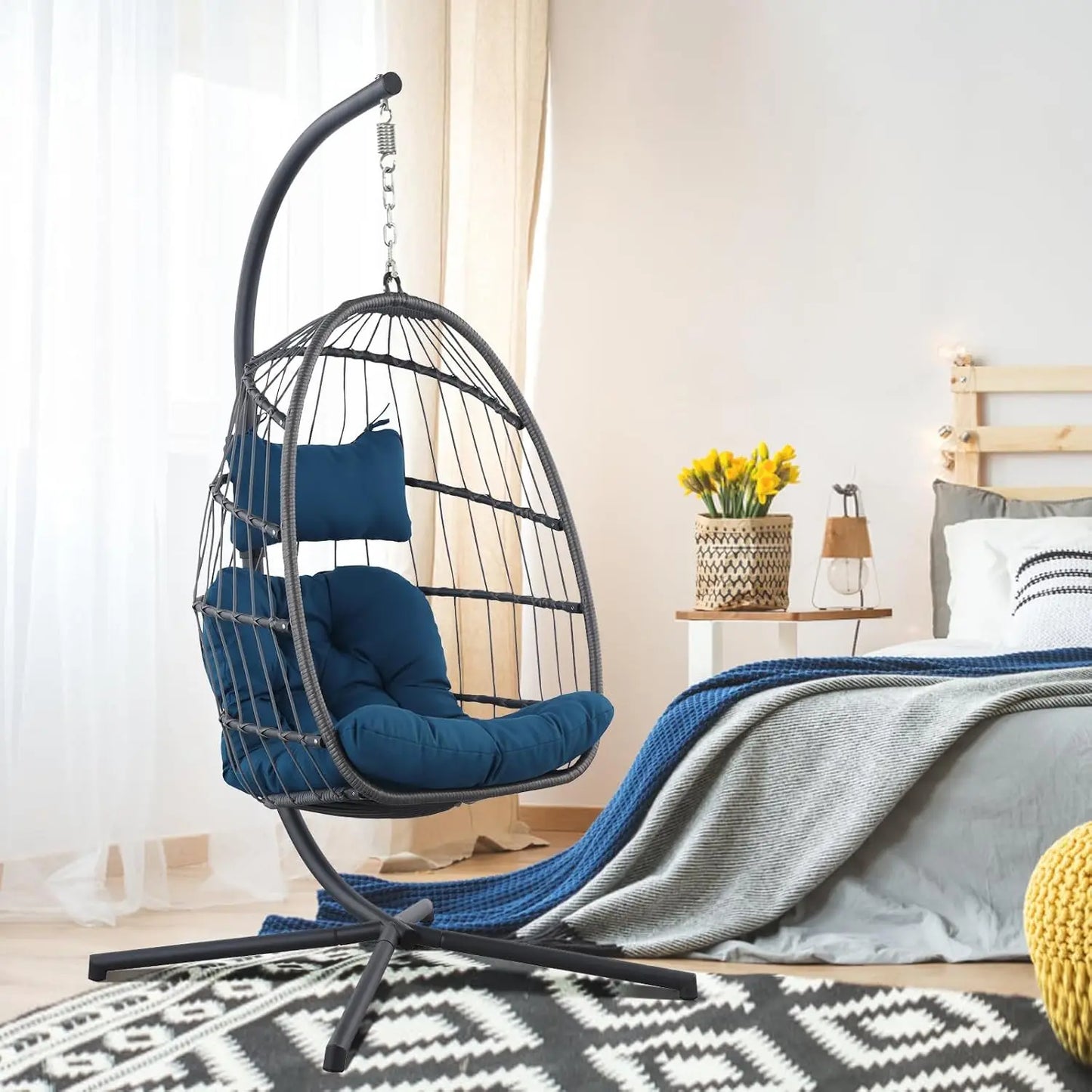 Egg Chair with Stand - Hanging Swing Egg Chair Rattan Wicker Patio Hammock Chair for Indoor Outdoor Bedroom - Rusty, Customized