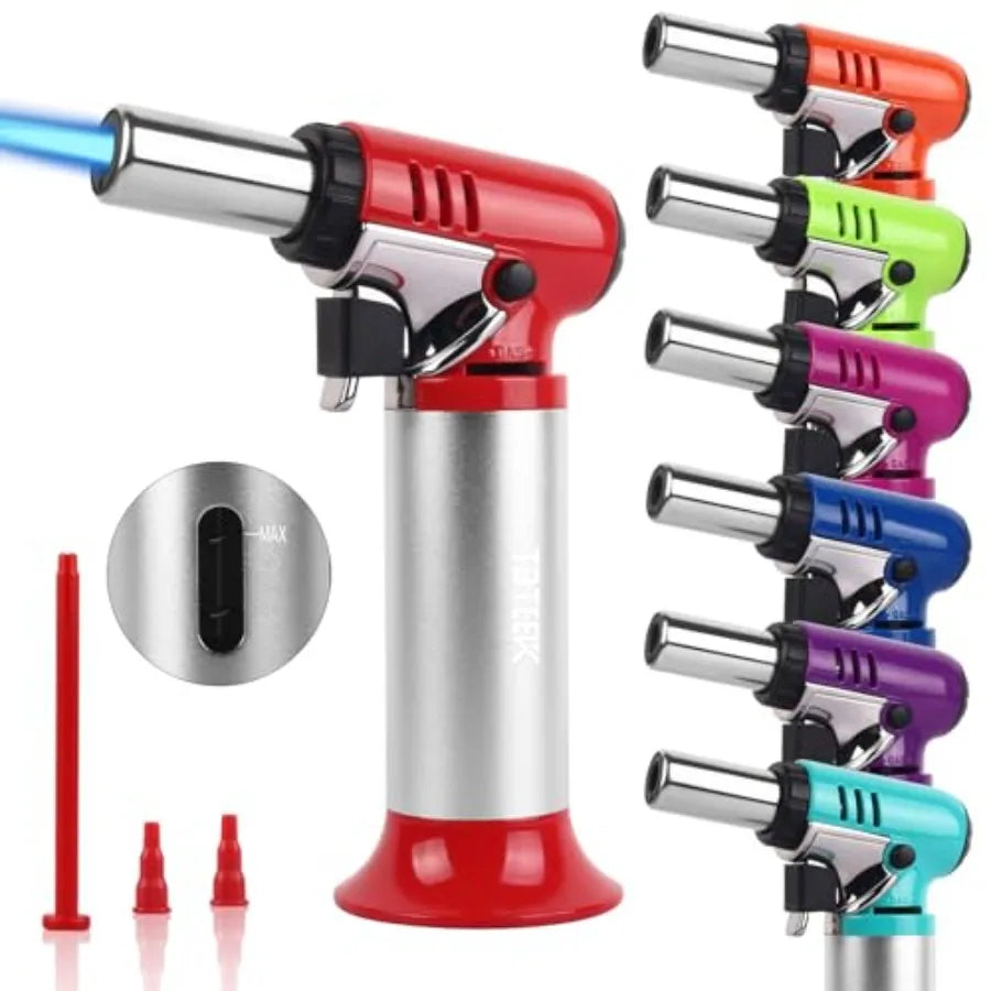 Butane Torch with Fuel Gauge T907, One-hand Operation Kitchen Torch Lighter with Adjustable Flame for BBQ, Baking, Brulee Creme