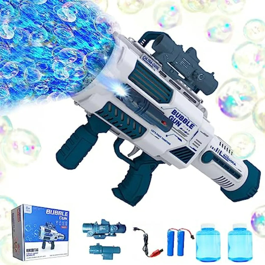 Automatic Gatling Bubble Gun with High-Speed Bubble Production for Indoor Outdoor Birthday Parties Ideal for and Adults White a