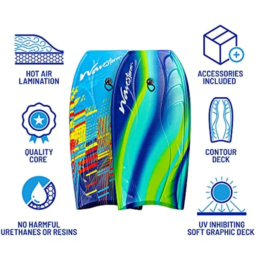40 Bodyboard 2-Pack for Beach Use Polyethylene Core with HDPE Deck Blue Red and Blue Yellow Lightweight and Durable