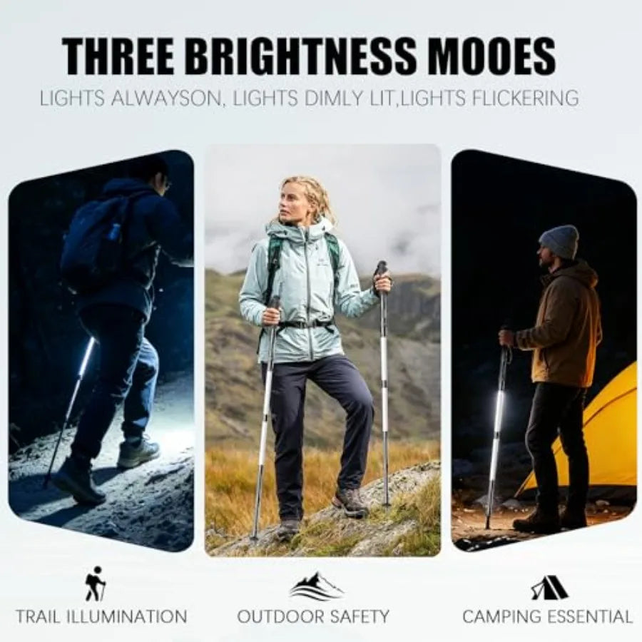 12-in-1 LED Walking Stick with Light, 7-Section Adjustable Hiking Pole Up to 48in, Collapsible Trekking Pole for Camping Night