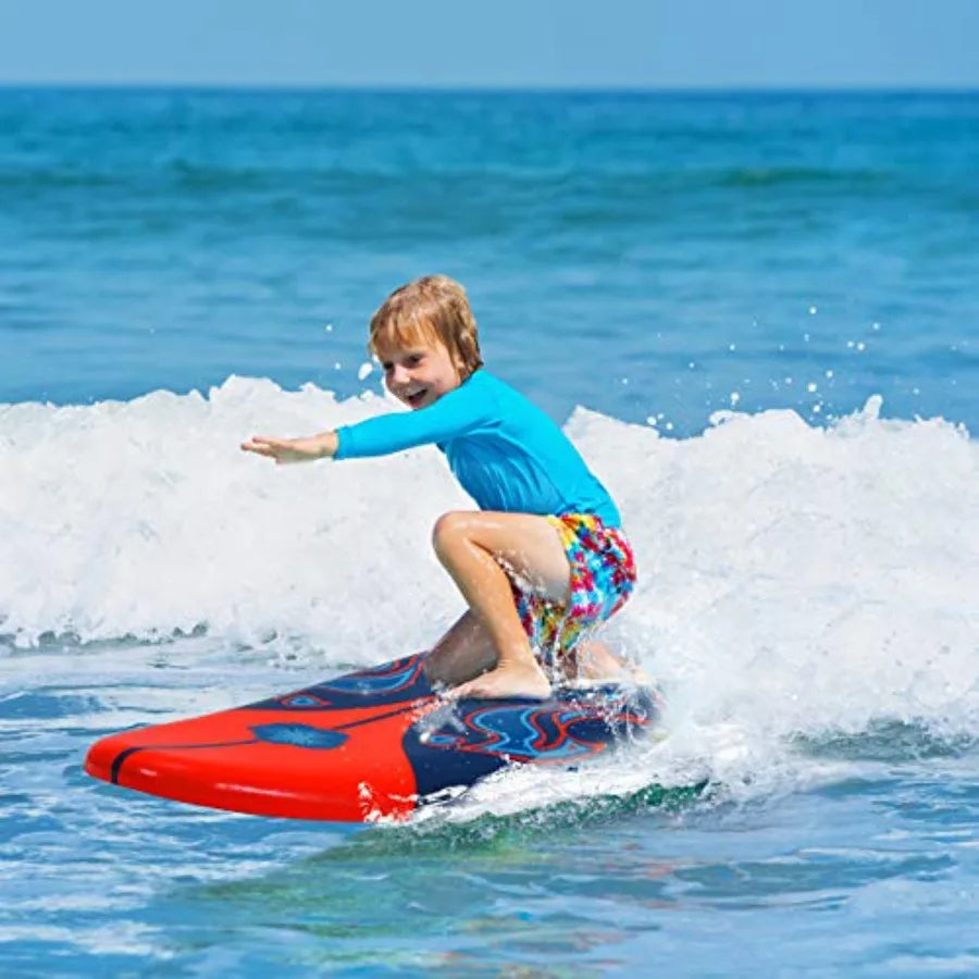 6' Surfboard for Beach and Ocean Surfing Foam Body with Removable Fins Blue and White Lightweight and Stable Beginner Board for