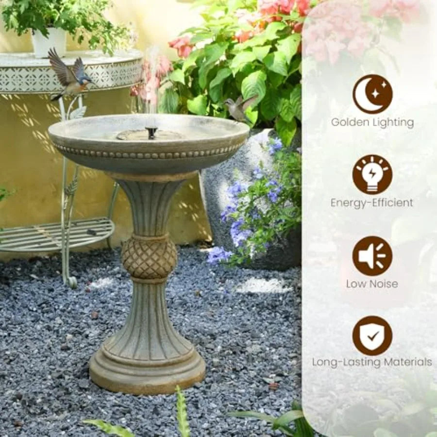 24.02H Outdoor Water Fountain with LED Lights Italian Resin Garden Fountain for Patio Yard Weather-Resistant Cascading Waterfal