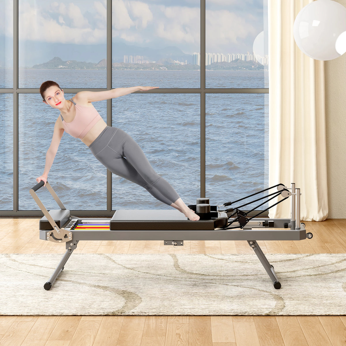 Ye Extra Large Pilates Reformer - Multi-functional Home Fitness Equipment, 395lbs Capacity, with Dynamic Resistance Cords and Aerobic Rebounder, Improves Posture, Builds Strength, Reduces Stress, Black