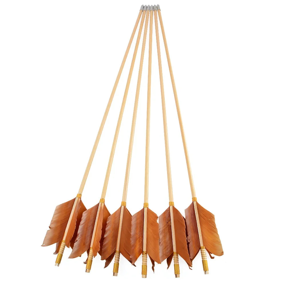 Wood Arrows 7pcs 32" (80cm) 8.5mm OD Handmade with Turkey Feathers for Recurve Traditional Bow Archery Shooting Target Hunting Outdoor Sports Accessories
