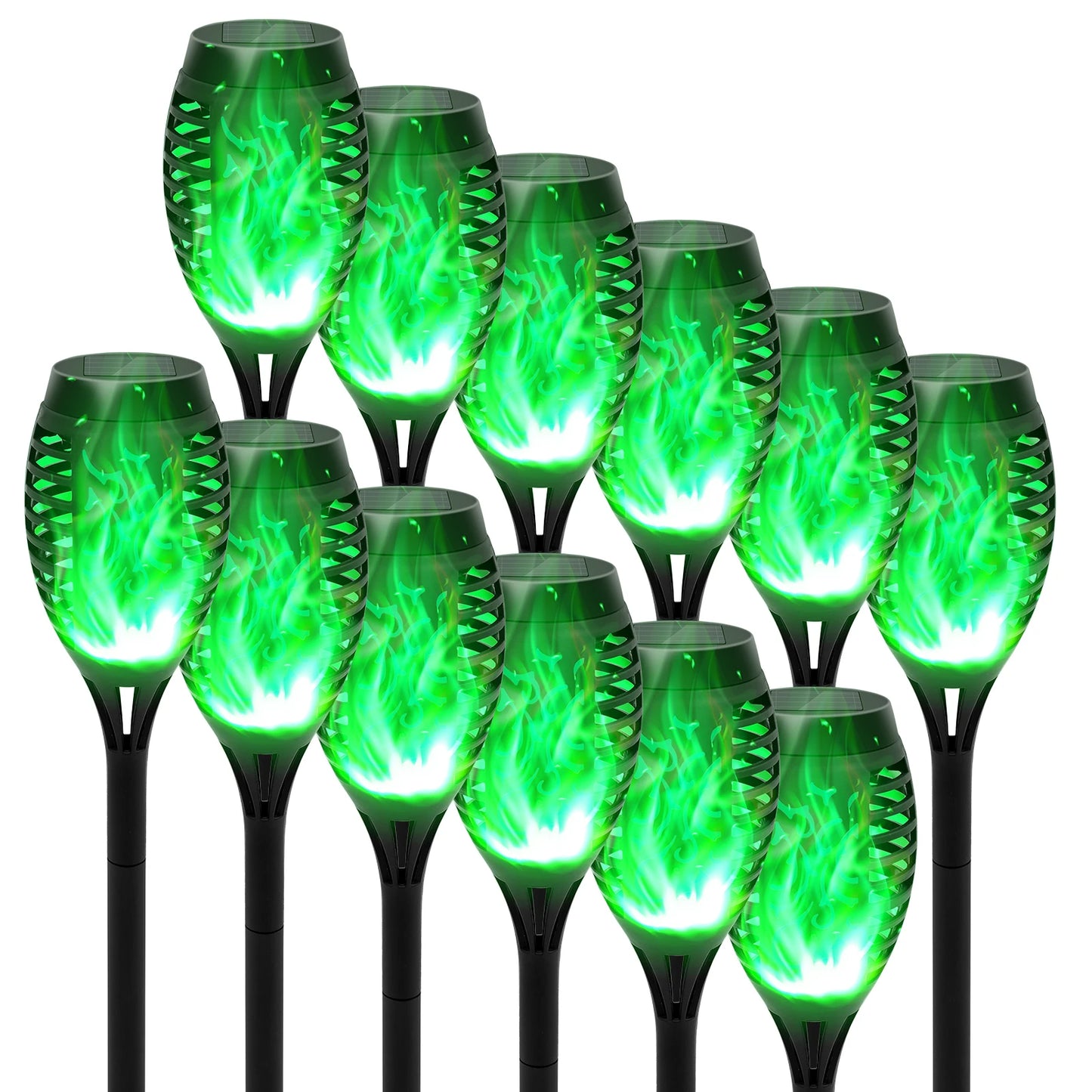 Green Solar Flame Light Outdoor with Flickering Flame Waterproof Lawn Ground Inserted Landscape for Garden Decorations Yard Pati
