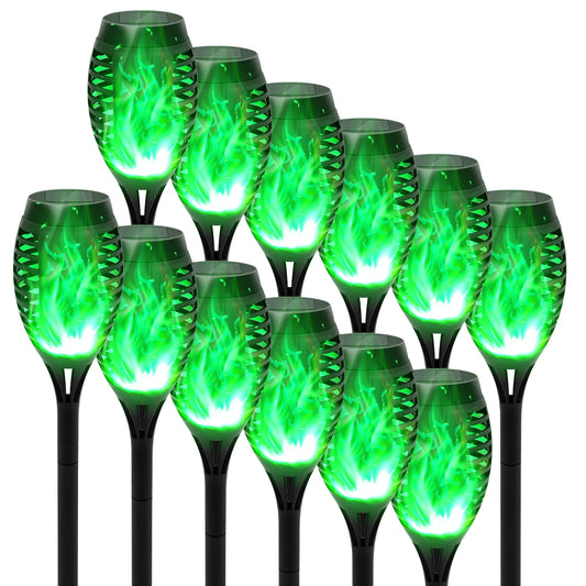 Green Solar Flame Light Outdoor with Flickering Flame Waterproof Lawn Ground Inserted Landscape for Garden Decorations Yard Pati