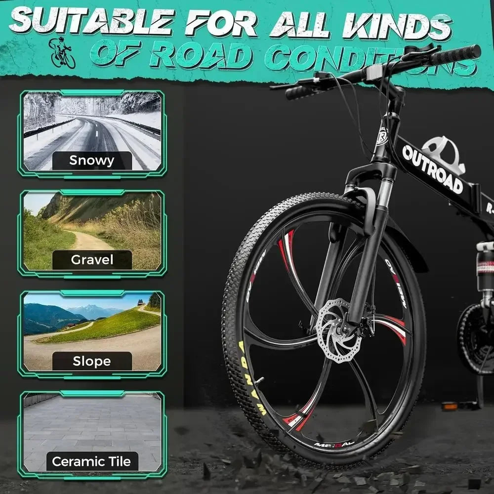 26 Adult Mountain Bike with 21-Speed, Full Suspension, High Carbon Steel, Suitable for Men/Women/Teens, Dual Disc Brakes