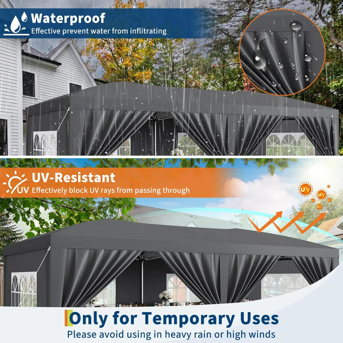 10x20 Commercial Pop Up Canopy Tent Heavy Duty Outdoor Event Shelter With 6 Sidewalls Waterproof Party Gazebo & Carry Bag