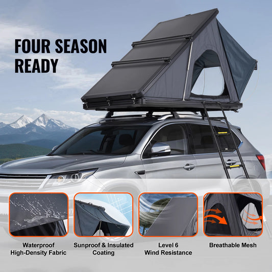 SucceBuy Rooftop Tent Hard Shell for 2-3 Person, Hard Shell Roof Top Tent with Telescopic Ladder Waterproof for Pickups Trucks