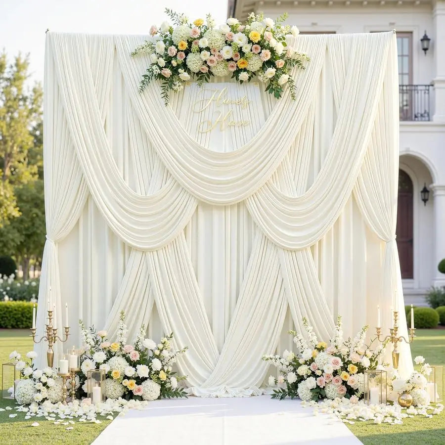 x 12ft Wrinkle Free Ivory Backdrop Curtains for Parties, Ivory Photo Backdrop Drapes 12FT Long Silky Back Drop Cloth for Wedding
