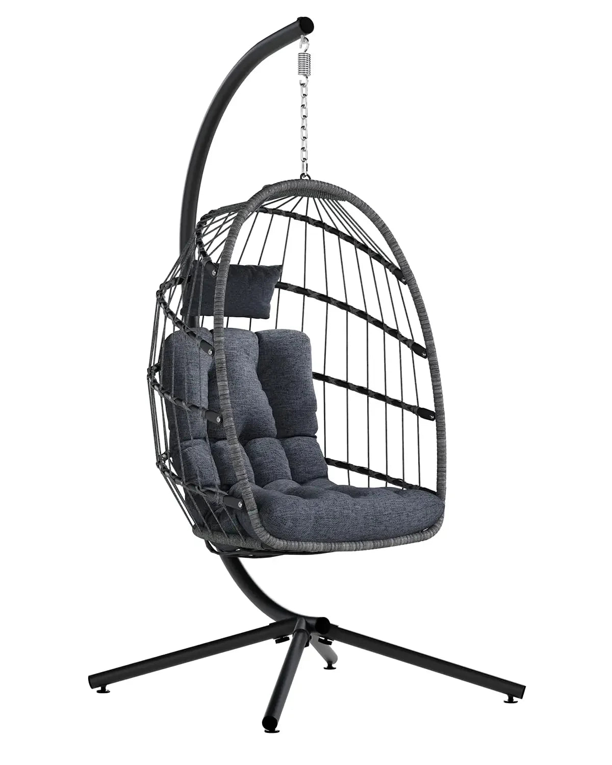 Indoor Outdoor Wicker Egg Chair with Stand Hanging Swing Chair with Cushion 350 Lbs Capacity for Patio Customized