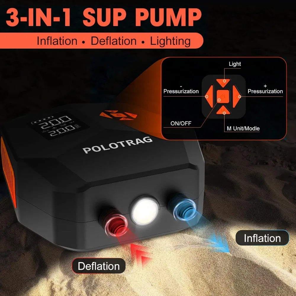 20PSI Rechargeable SUP Pump, 12000mAh Electric Paddle Board Air Pump with Auto-Off, Portable Inflator for Kayak, Air Mattress