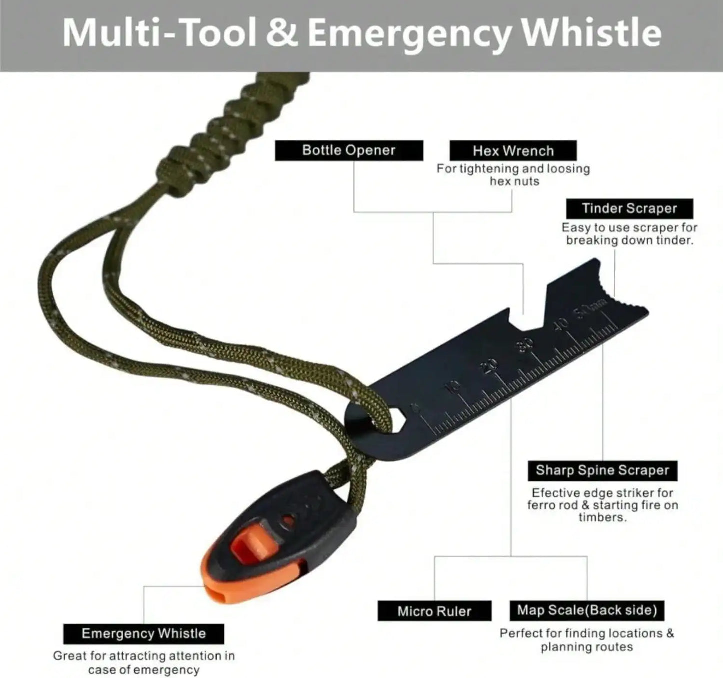 Fire Starter Survival Tool, 5/16" Ferro Rod With Paracord Lanyard, Multi-Tool Striker And Wooden Handle, Flint And Steel Fire Starter Kit For Your Hiking, Backpacking And Camping Essentials