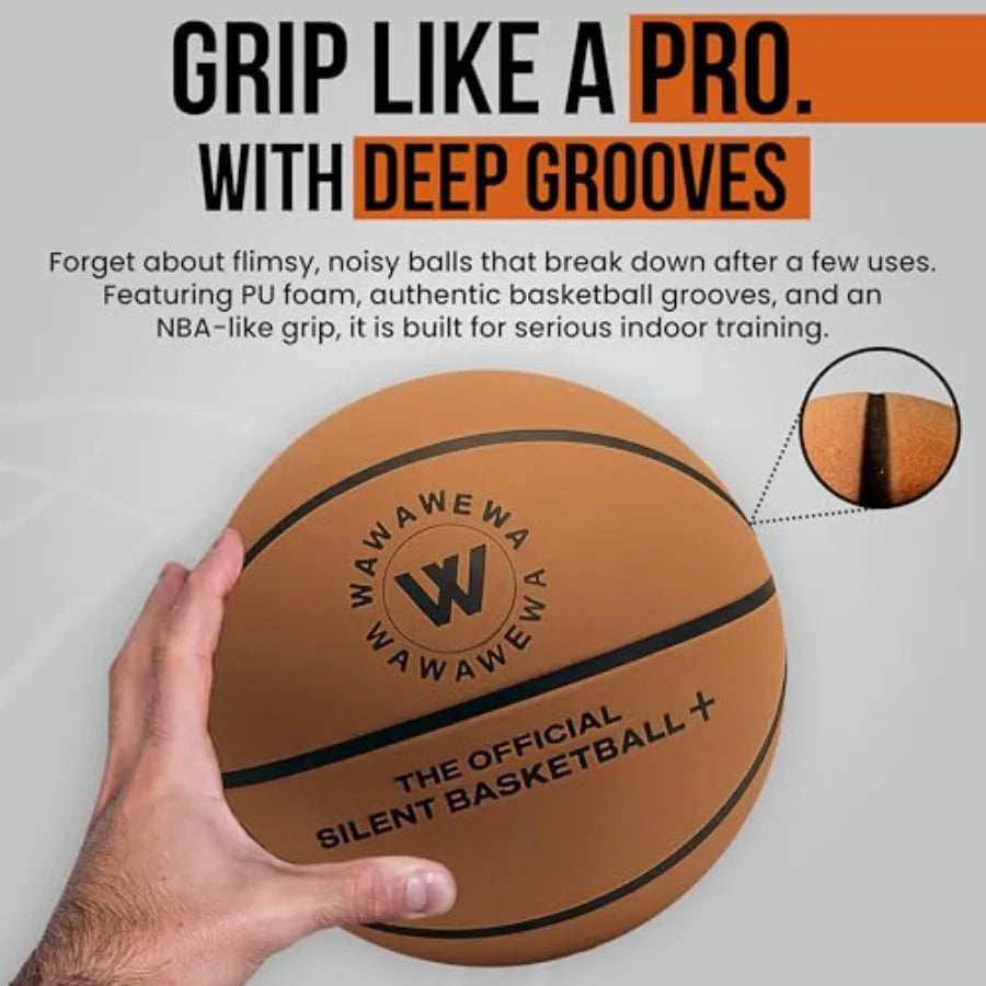 WAWAWEWA The Official Silent Basketball Size 7 29.5" Indoor Basketball for Quiet Dribbling Grooved Airless Indoor Training PU F