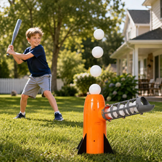 1 Launcher 5 Balls 1 Bat Automatic Baseball Pitching Machine for Kids Backyard Batting Trainer Beginner Hitting Practice Toy