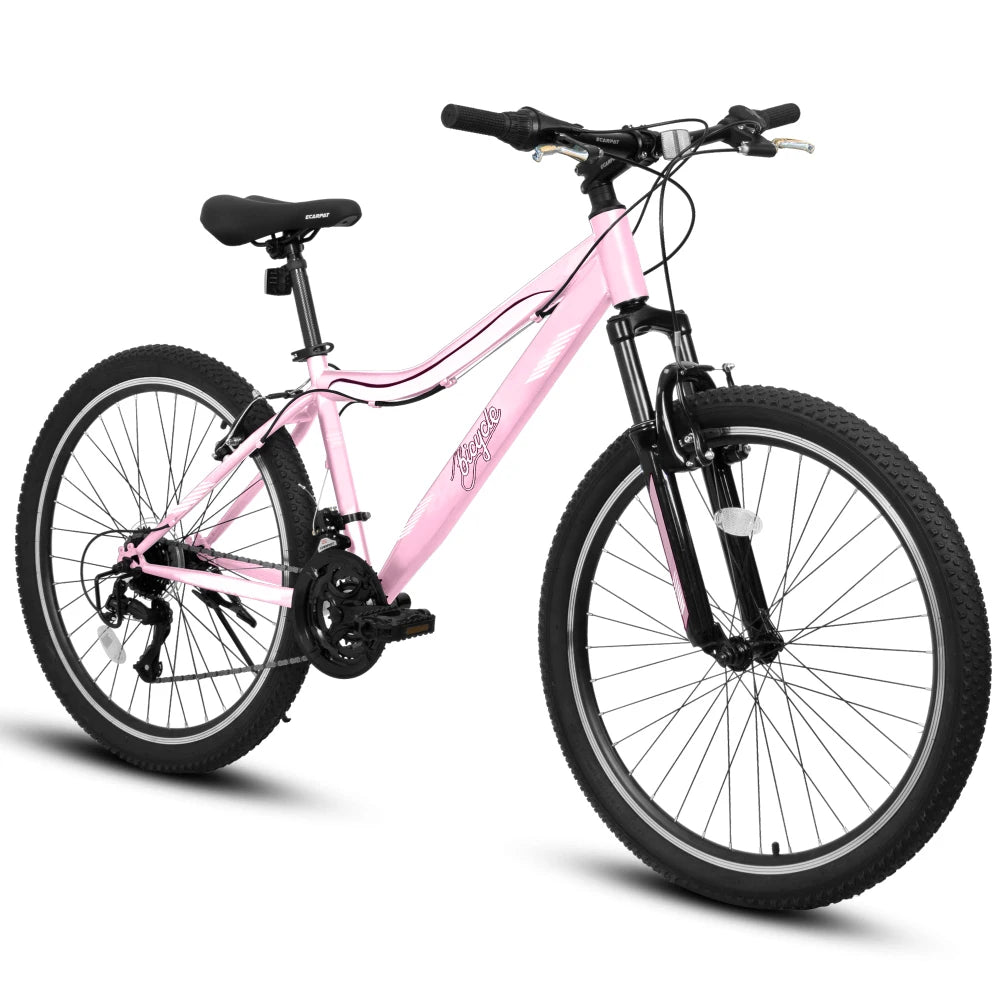 24/26 Inch Mountain Bike for Men Women Teens, High-Density Carbon Steel Frame, 21-Speed Drivetrain, Front Suspension, Front & Rear Dual V-Brakes, 80% Pre-Assembled All Terrain Bicycle