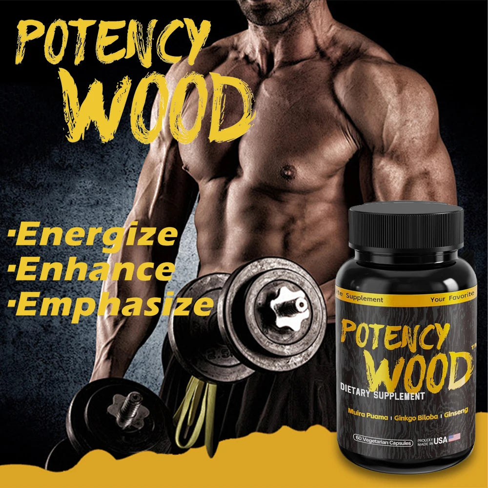 Potency Wood Herbal Supplements with Ginseng Ashwagandha, 60 Capsules, Adaptogen Energy Stamina Immune Antioxidants Gut Health