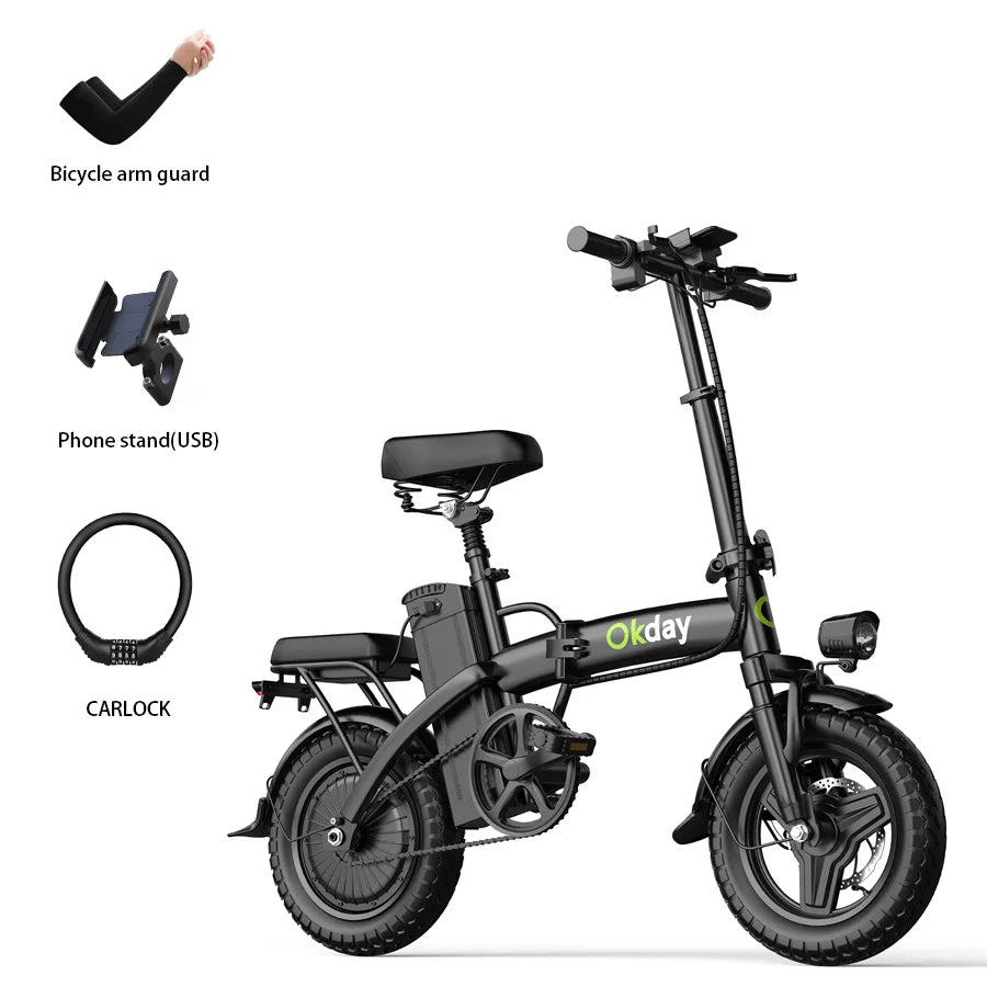 400W Foldable Electric Bike for Adults, 19 MPH, Long Range, 14" All-Terrain Tires, Dual Brakes, Portable Commuter E-Bike with Ca