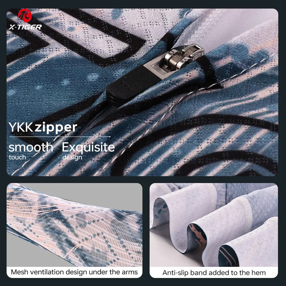 X-TIGER Pro Men's Cycling Jersey High Quality Moisture Wicking Bike Jersey Reflective Safety Strip YKK Zipper 3 Pockets Road Bicycle Clothing