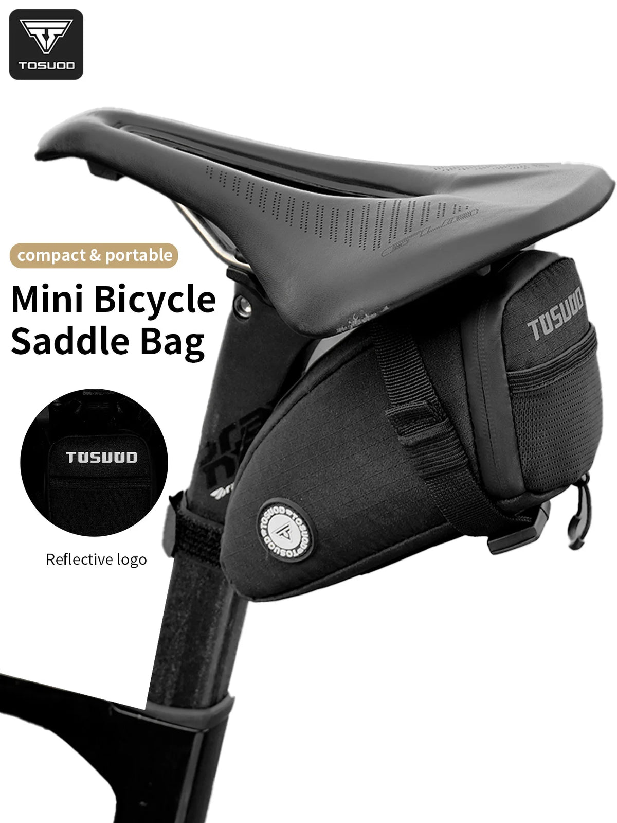 TOSUOD Bicycle Saddle Bag With Waterproof Taped Zipper Bike Tail Bag Portable Reflective Mini Cycling Storage Bag Easy Installation With Velcro Design Bike Accessories