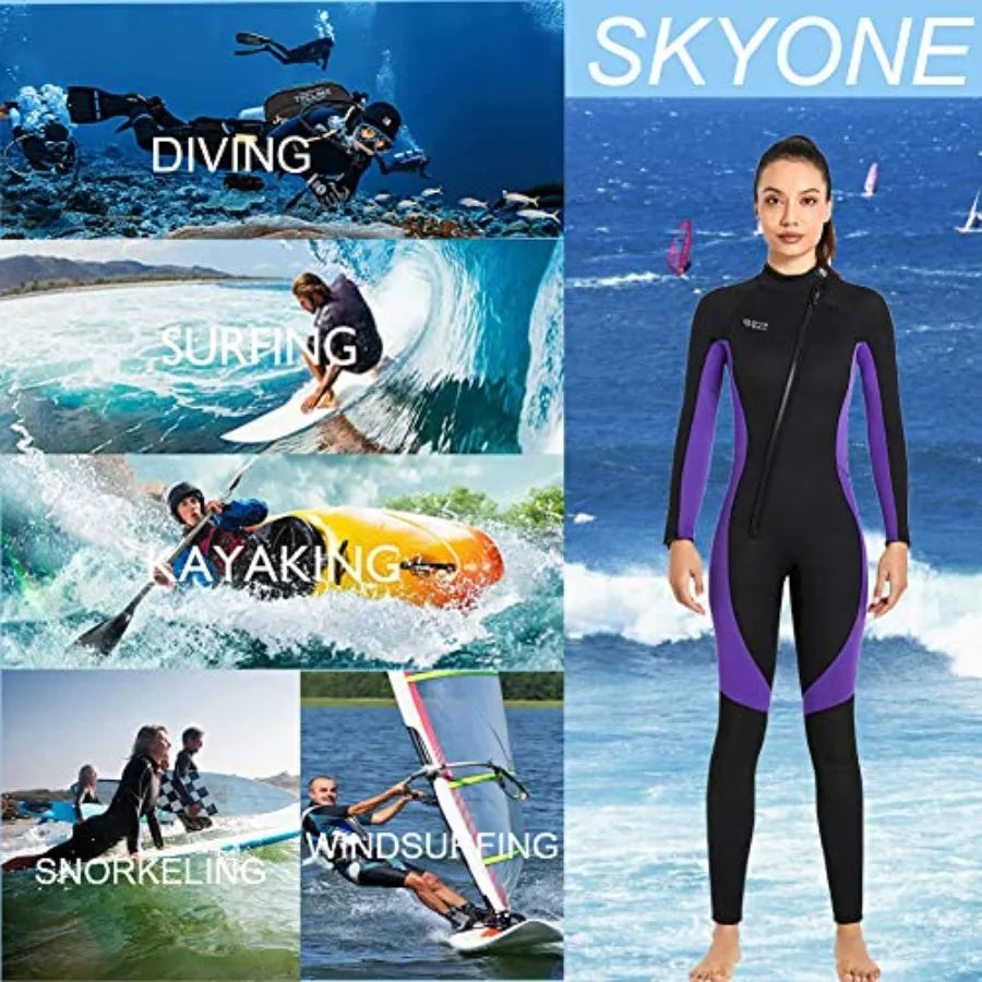 Wet Suits for Women Men Full Body 3MM Neoprene Wetsuit in Black/Blue, Cold Water Diving Suit with Long Sleeves Front Zip, Therm