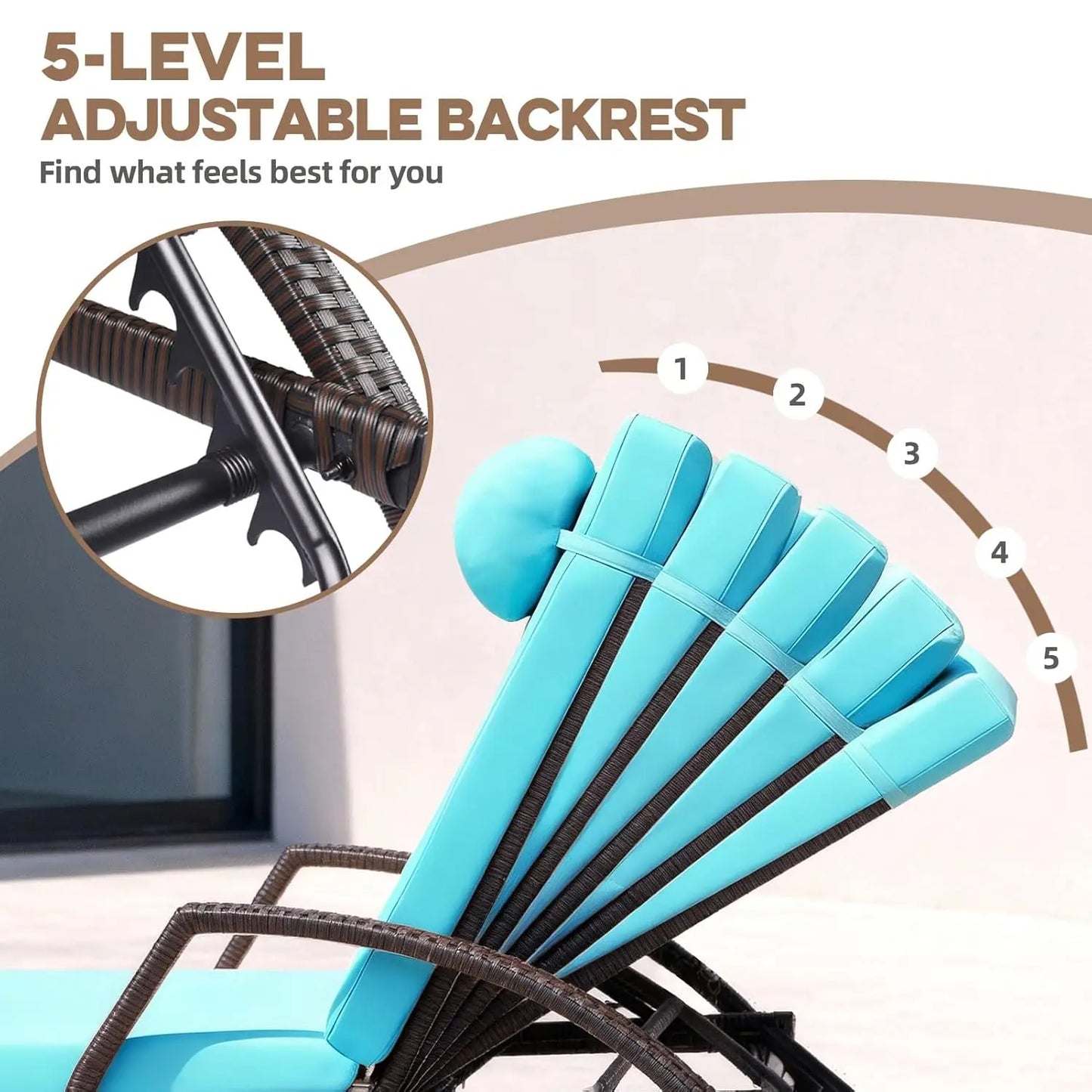 Patio Chaise Lounge Chairs Set of 2 Wicker Pool Lounge Chairs Outdoor with 5 Adjustable Back & Removable Cushion &, Customized