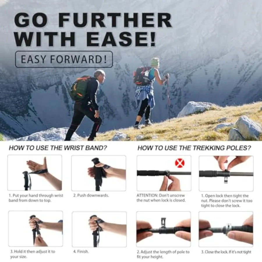Aluminum Trekking Poles - Quick Adjustable Locks, Comfort Handle, Padded Strap, Snow Baskets - Walking Sticks Suitable for Hiki