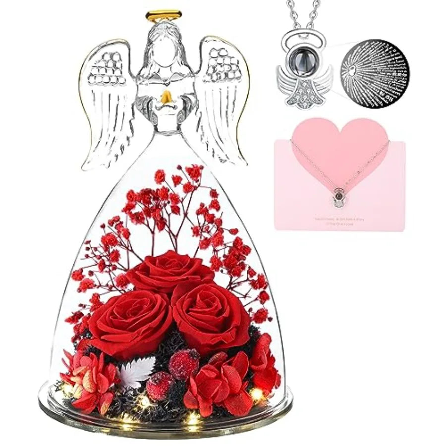 Angel Mothers Day Blessing Gifts Angel Figurines with LED Light Real Gifts for Her Mom Grandma Wife Glass Angel Figurines for V