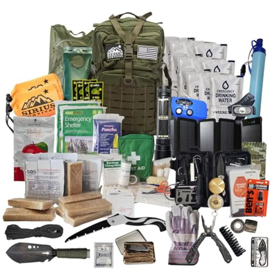 72-Hour Emergency Bug Out Bag with Survival Gear - Premium Pre-Packed Backpack Kit - Durable Material - Olive Green - Comprehen