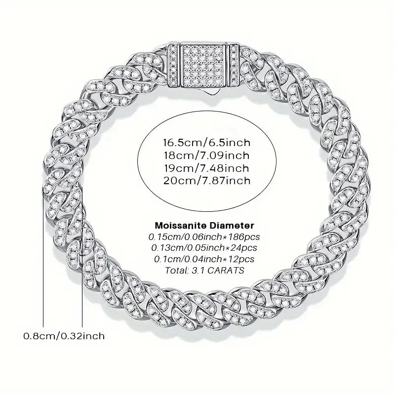 JIU ZUAN S925 Silver Moissanite Light Of Faith LuxuriousBracelet For Men And Women, Cuban Chain,For Engagement, Anniversary