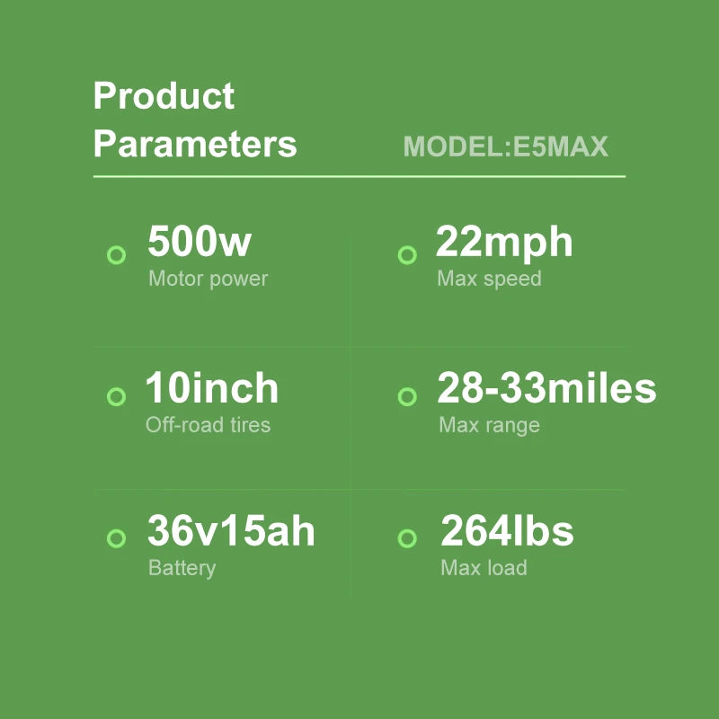 10" Tires Folding Electric Scooter Adult 22mph 500w 15ah Dual Shock Absorber Escooter Electric Skateboard With App E5max