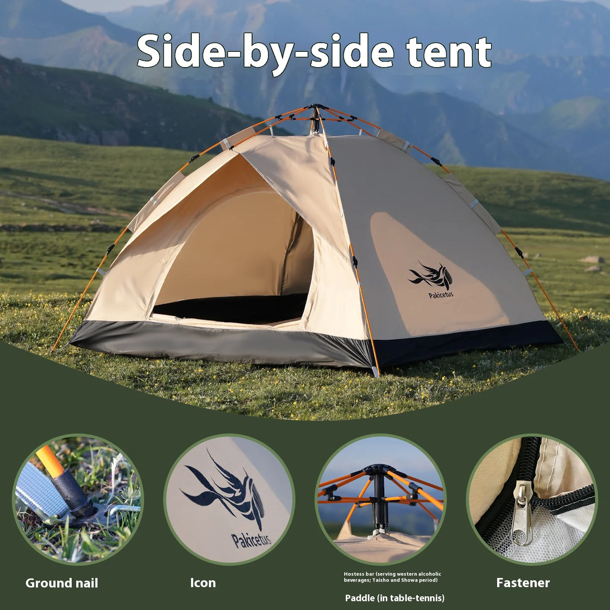 Gold Small Size Outdoor Shelter Automatic Pop-Up Tent, Portable Camping Tent for Travel, Beach, Fishing, 2-3 Person Waterproof,