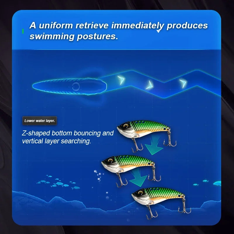 Wondersee 5PCS with Box Switchable Vibration VIB Spinner Spoon Jerkbait Hard Lure Treble hooks Trolling Sinking Wobbler Swimbait