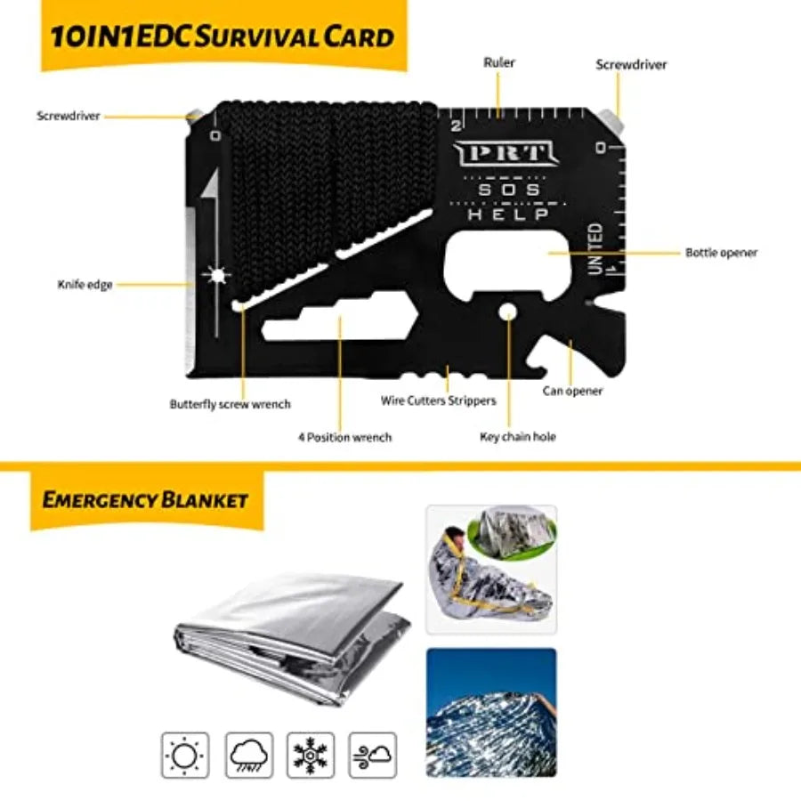 Emergency Survival Gear Kits 60 in 1 Outdoor Survival Tool with Emergency Bracelet Whistle Flashlight Pliers Pen Wire Saw for C