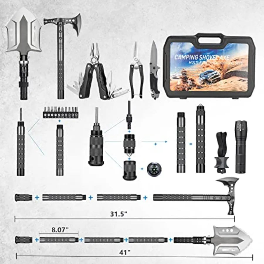 Camping Shovel Axe Outdoor Survival Shovel Set with High Carbon Steel for Men Multi-Functional Outdoor Caming Hiking Backpackin
