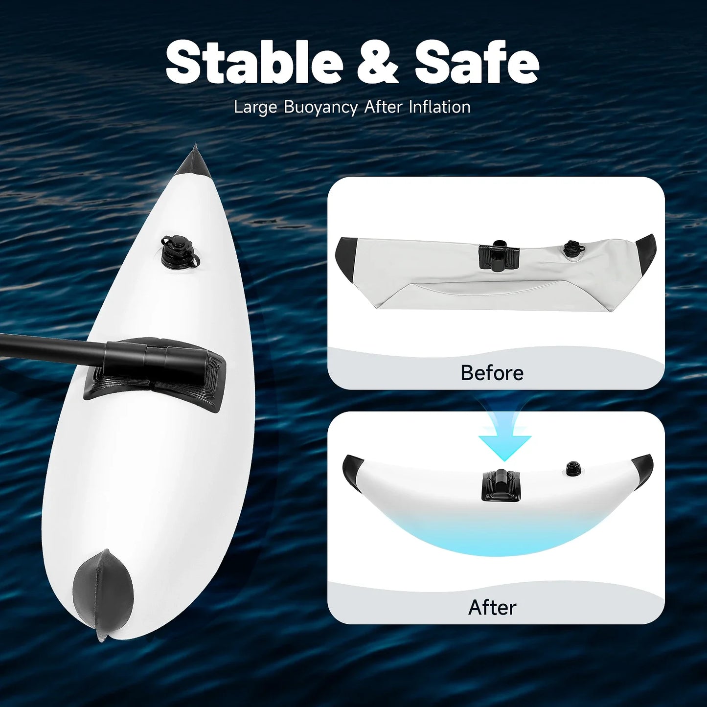 2 Pvc Banana-Shaped Kayak Outrigger with Dual Valves, Portable Adjustable Sidekicks Kayak Stabilizers Outriggers Kits