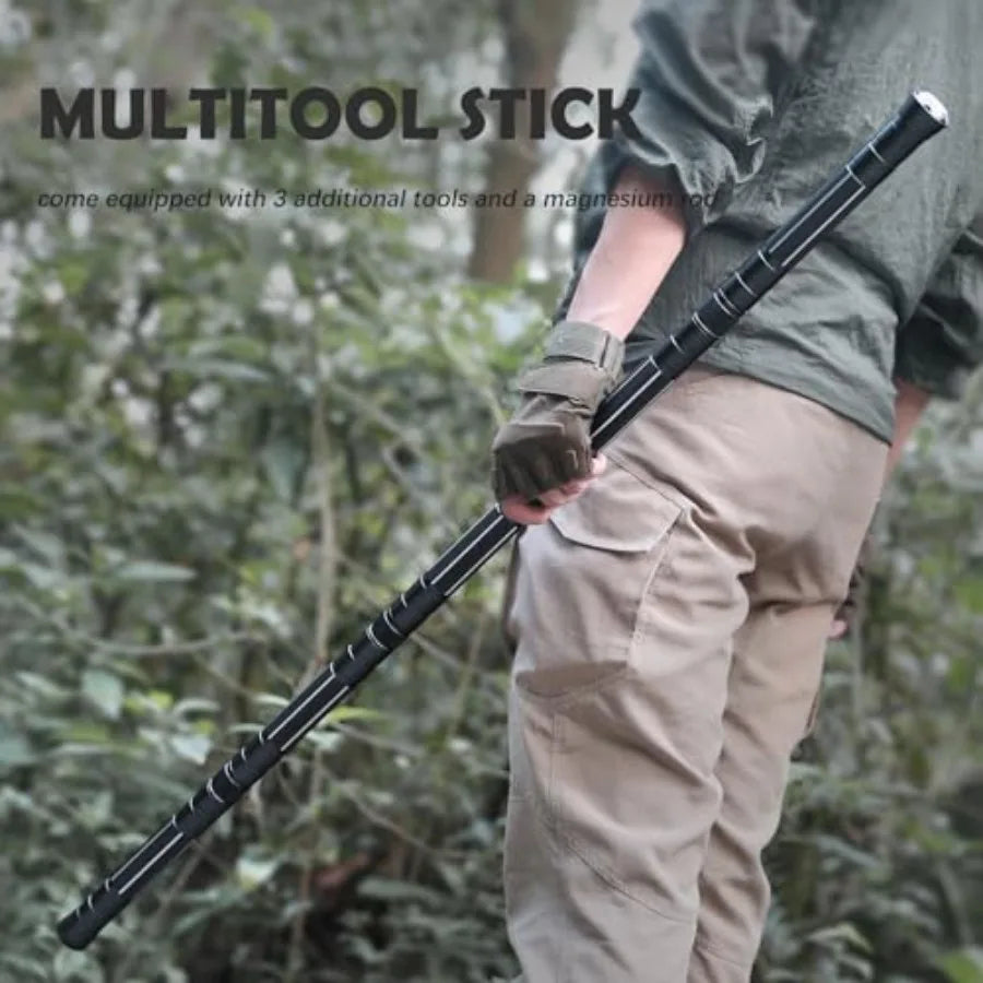Hiking Tactical Stick Walking Staff, Portable Walking Sticks Trekking Poles Outdoor Multitool Camping Gear for Men Women
