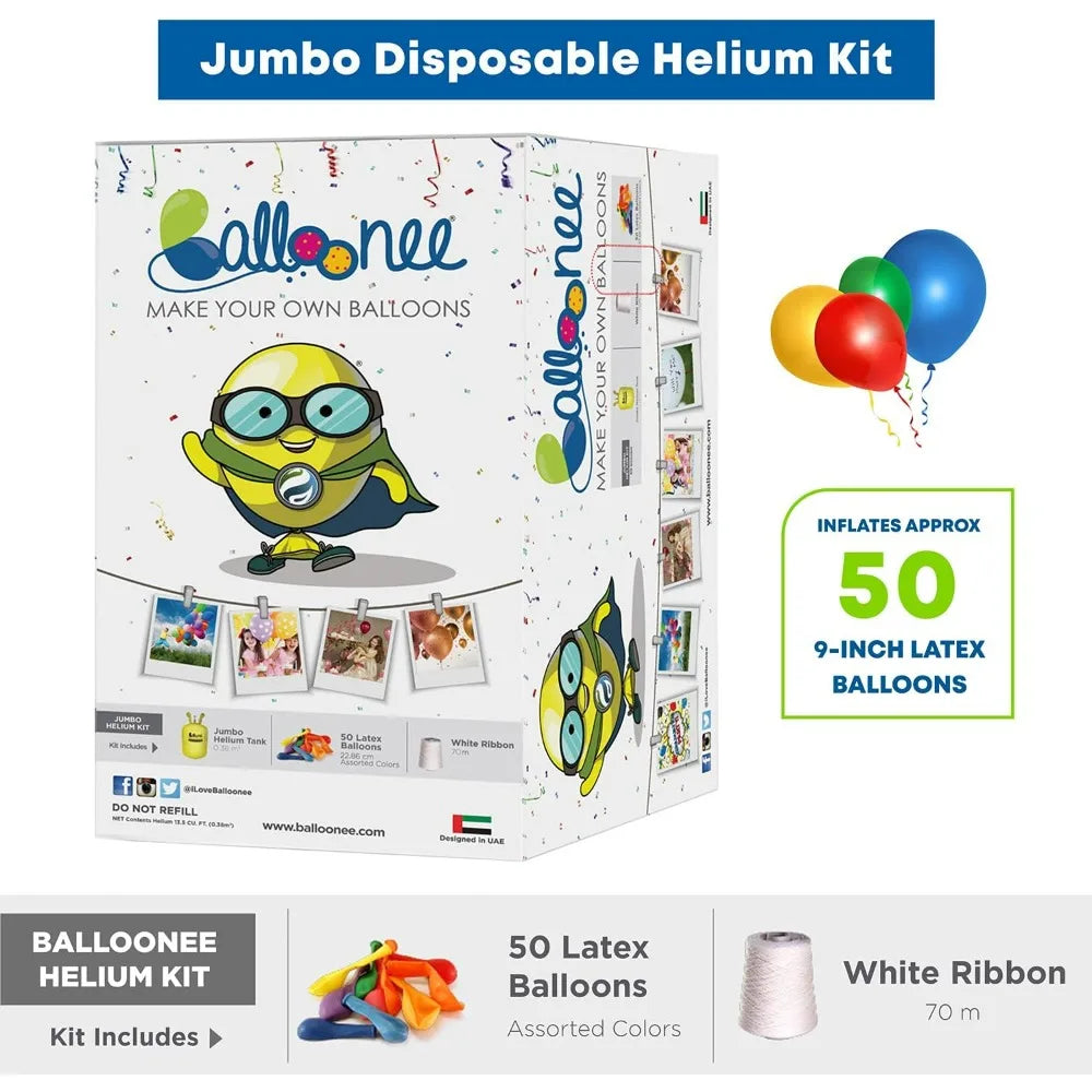 13.5 Cu Ft Jumbo Disposable Helium Party Kit with 50 Assorted Latex Balloons Portable Helium Pump for Home Birthday Wedding Deco