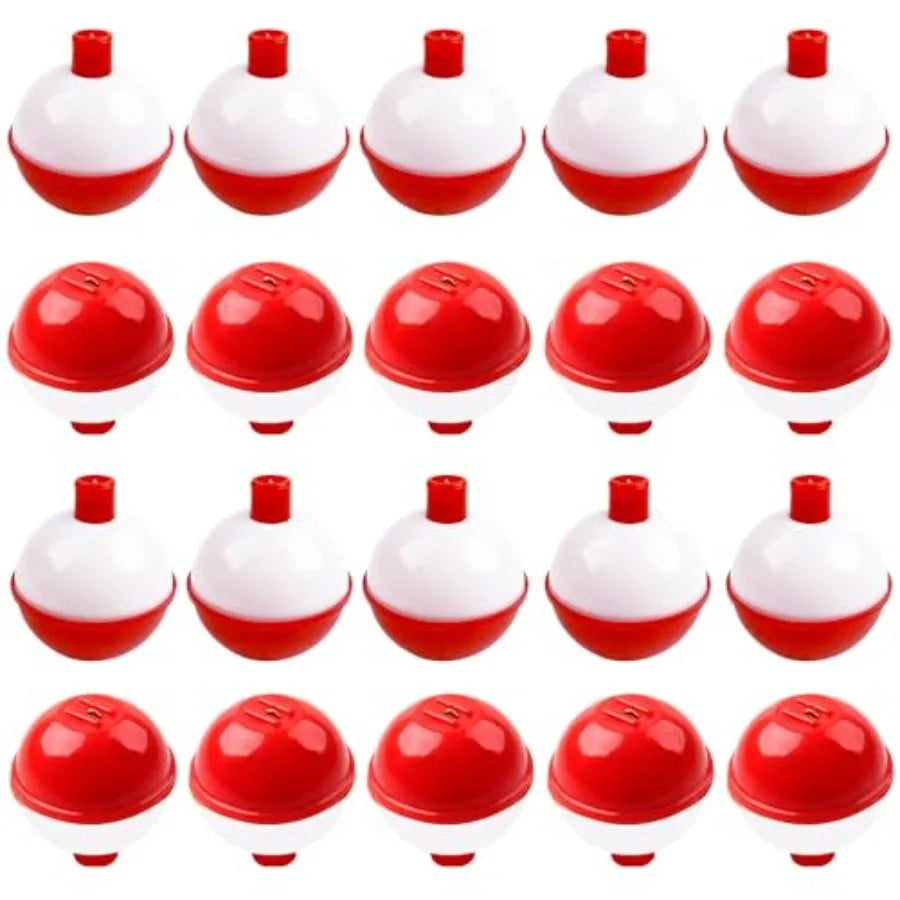 Fishing Bobbers Hard ABS Snap-on Push Button Round Buoy Floats for Crappie Panfish Walleyes Red and White 0.75 1 1.25 1.5 1.75