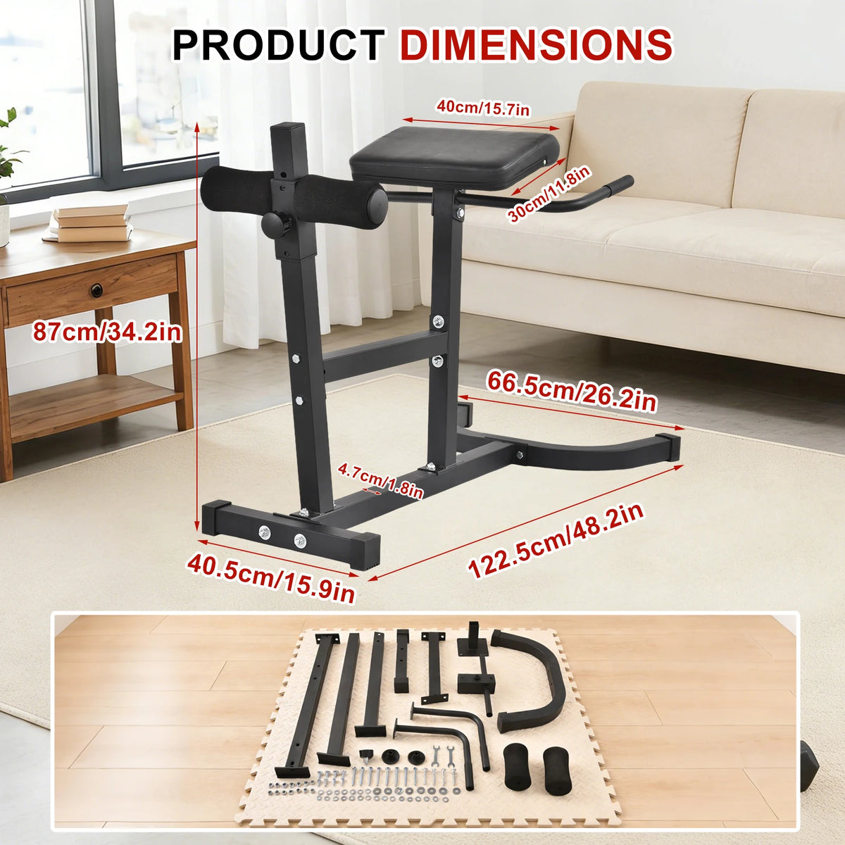 Roman Chair Hyperextension Bench, Adjustable 6-Level Back Extension Machine for Home Gym, Foldable Workout Equipment for Glutes Hamstrings Lower Back Core Hips Abs, Heavy Duty 440 LBS Weight Capacity