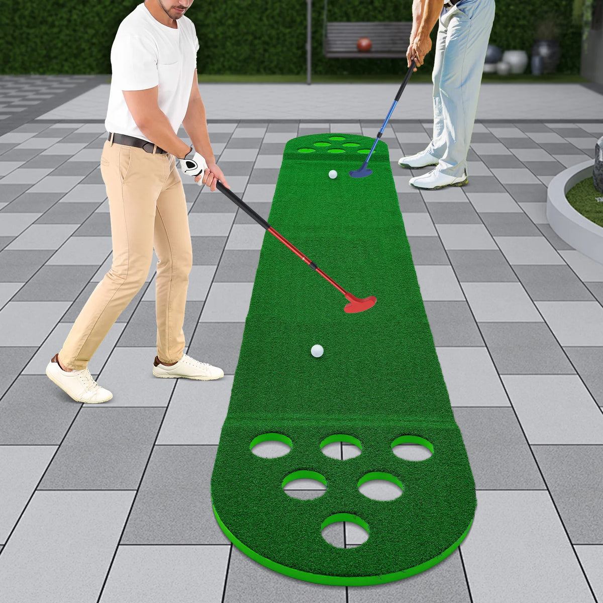 Miniature Golf Course - Green Base 118*19*1in Complete Set a Golf Course Mat, Two Golf Clubs and Two Golf Balls Different Difficulty Levels, Foldable Suitable for All Kinds of People Outdoor Play