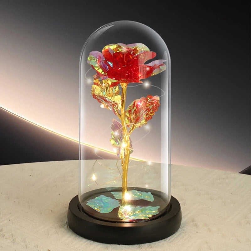 LED Rose Artificial Flowers Glass Lampshade Mother's Day Valentine's Gift Eternal Rose Light Foil Fake Flower Wedding Home Decor