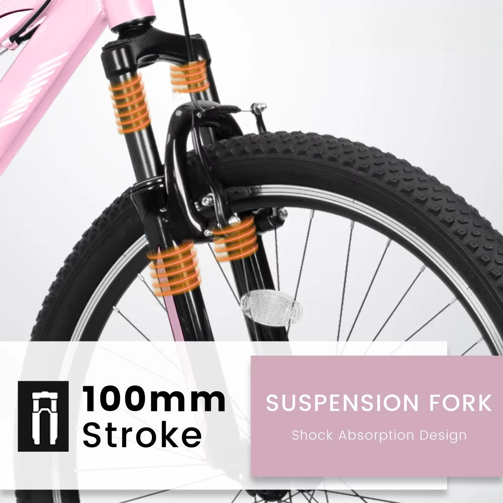24/26 Inch Mountain Bike for Men Women Teens, High-Density Carbon Steel Frame, 21-Speed Drivetrain, Front Suspension, Front & Rear Dual V-Brakes, 80% Pre-Assembled All Terrain Bicycle
