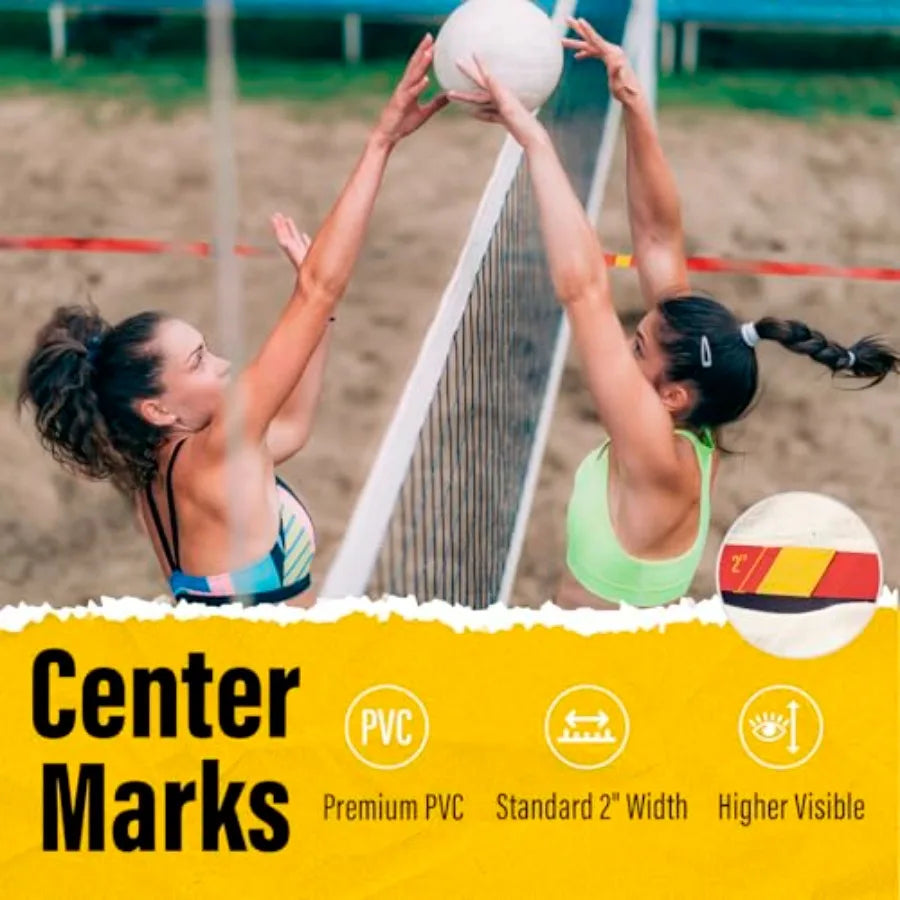 Professional Beach Volleyball Lines for Sand 2" Nylon Ultra-Visible Marking Weather-Enduring with Metal Anchors and Sandbags St