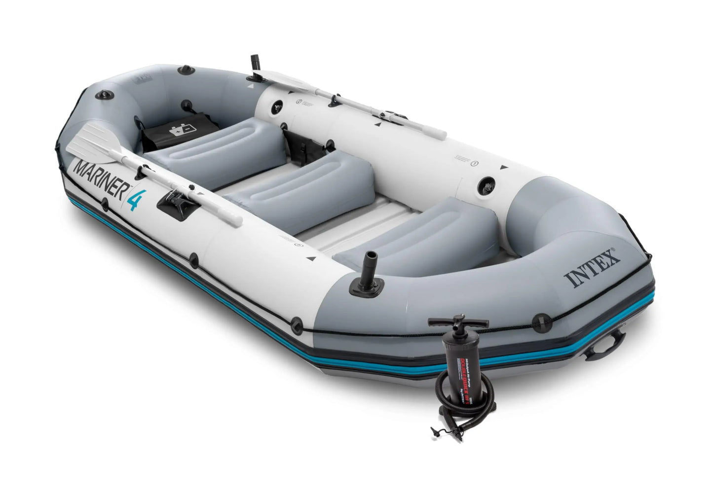 INTEX Mariner Inflatable Boat Series: Includes Deluxe Boat Oars and High-Output Pump – SuperTough PVC – Wear-Resistant Keel